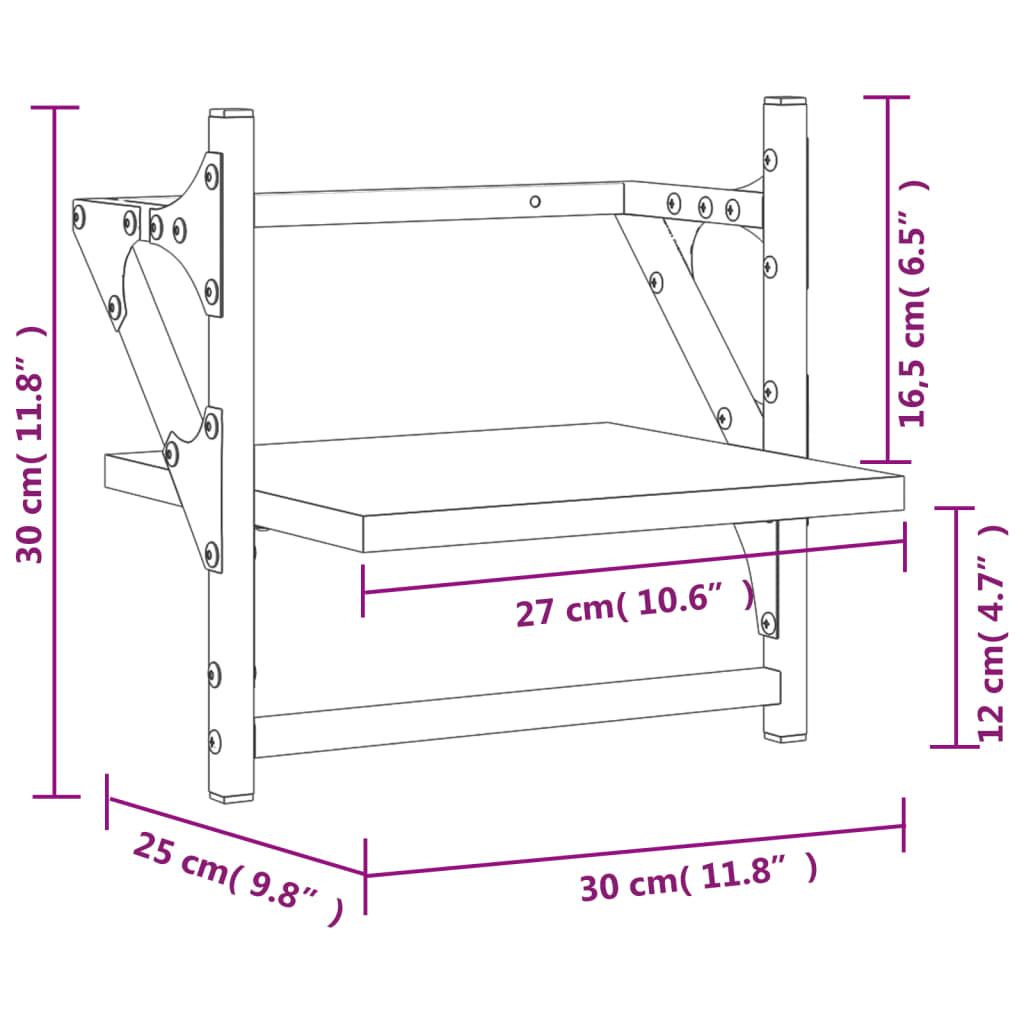 Vegghyller med stenger 2 stk sonoma eik 30x25x30 cm