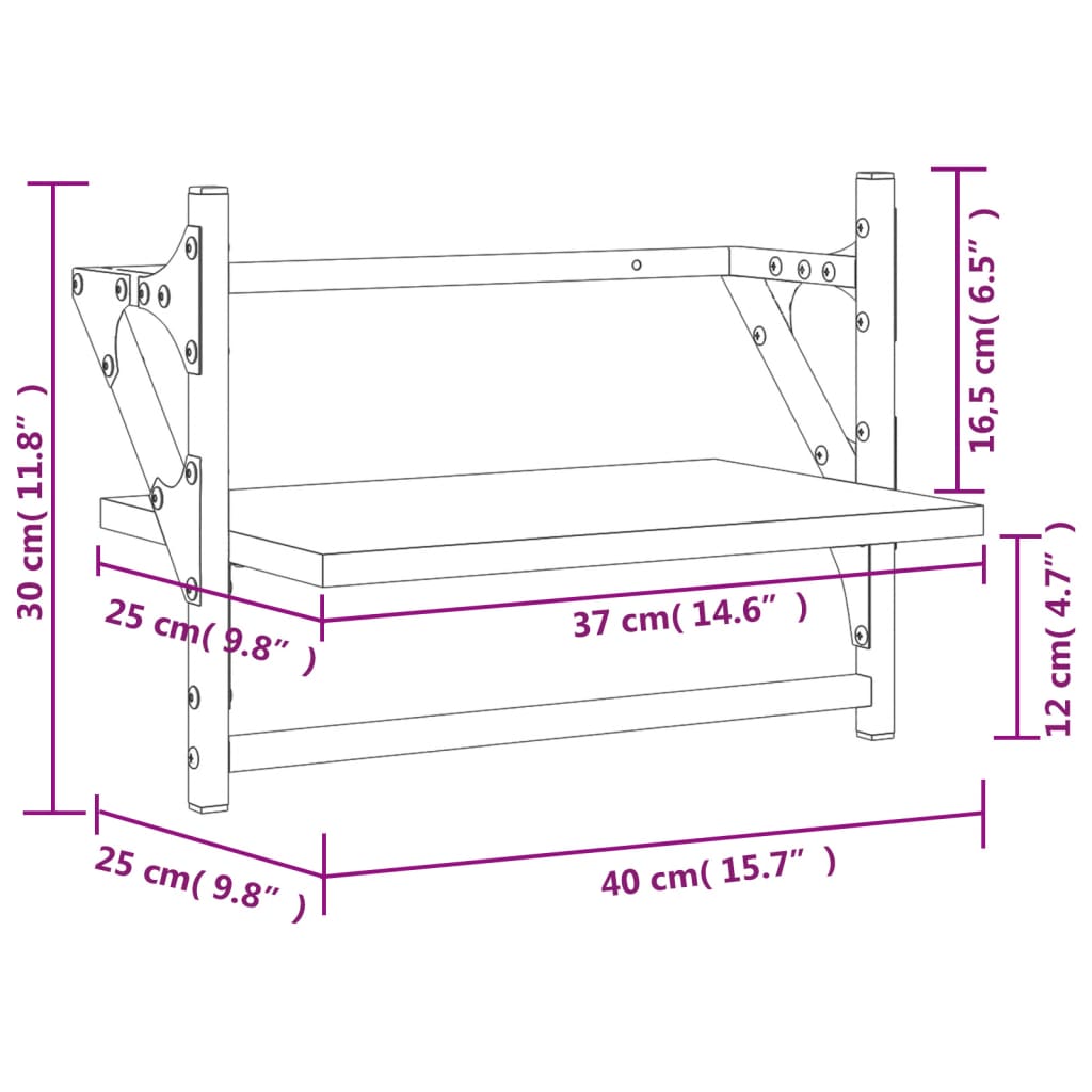 Vegghyller med stenger 2 stk brun eik 40x25x30 cm