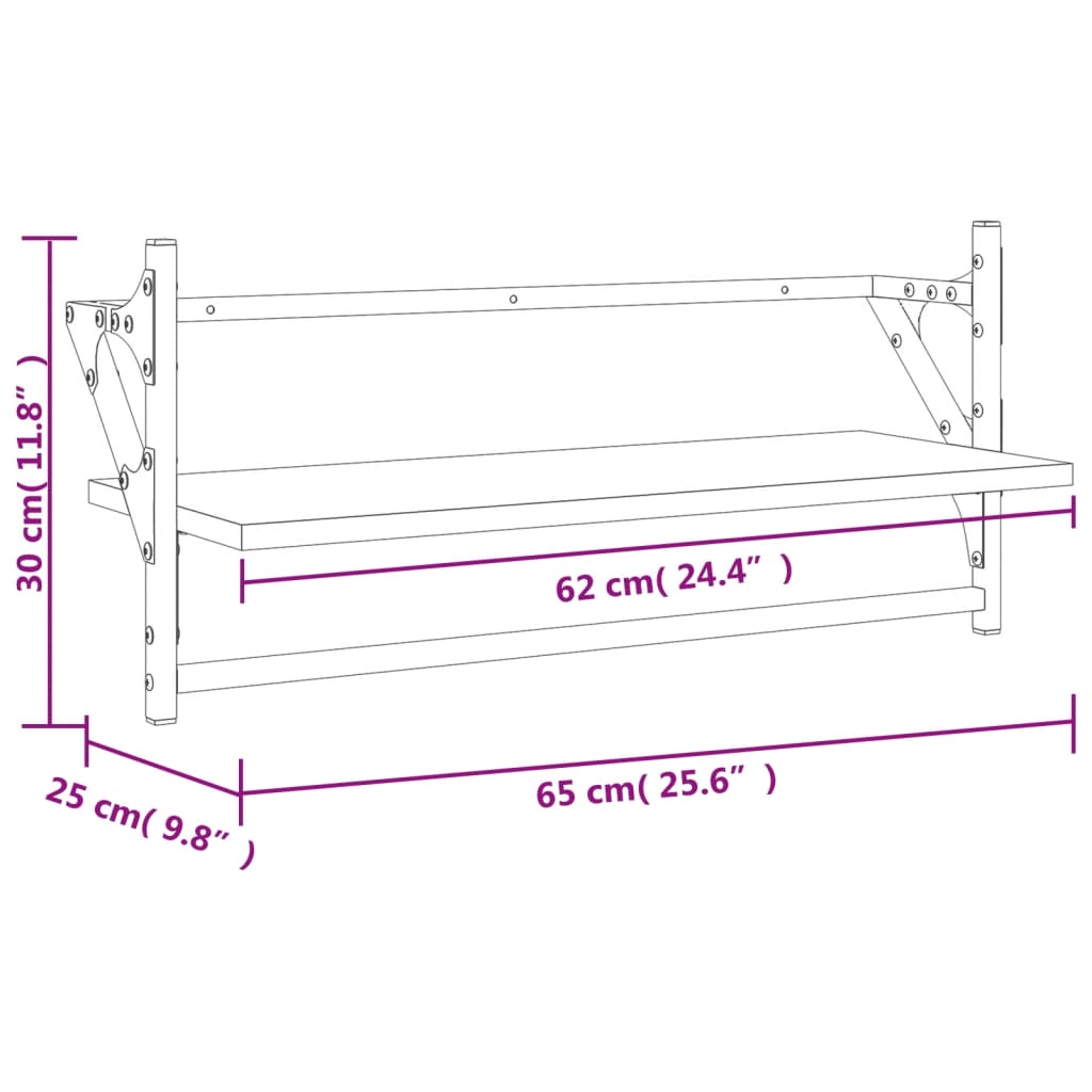 Vegghyller med stenger 2 stk brun eik 65x25x30 cm