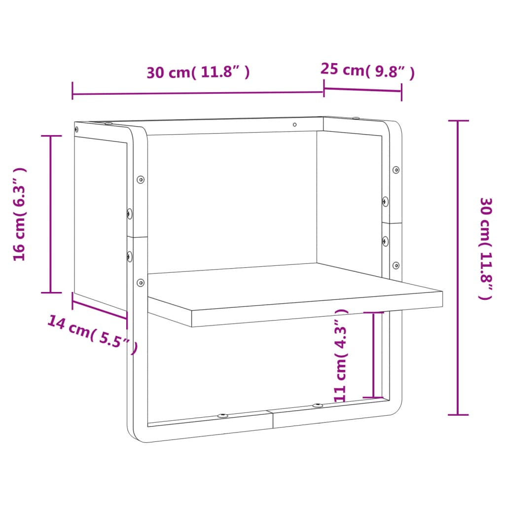 Vegghylle med stang svart 30x25x30 cm