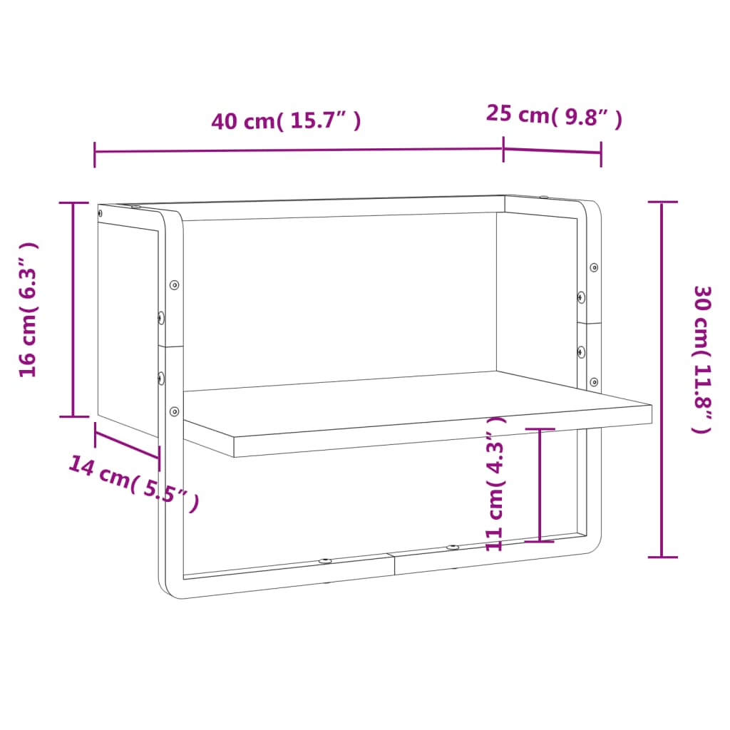 Vegghylle med stang sonoma eik 40x25x30 cm