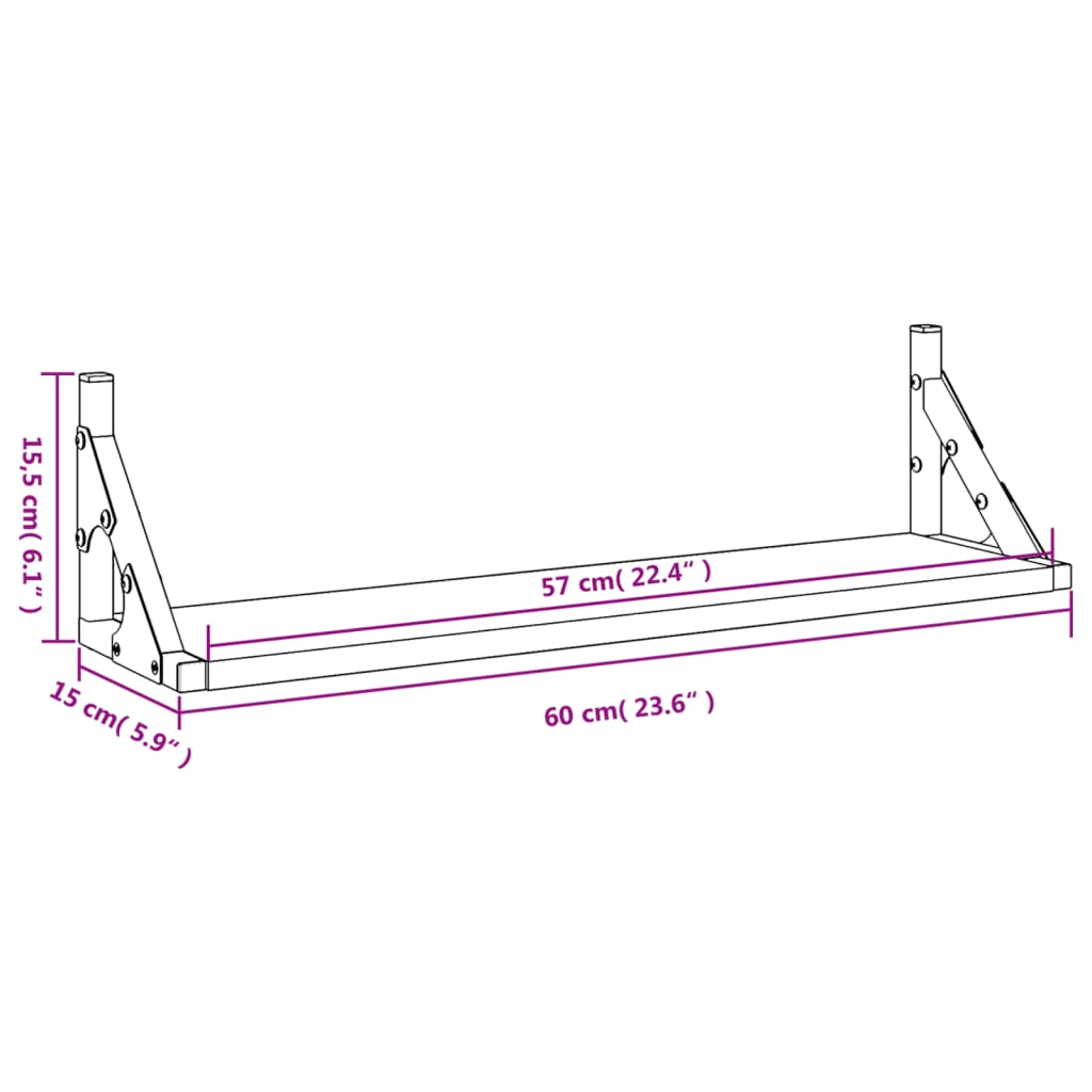 Vegghyller 2 stk røkt eik 60x15x15,5 cm