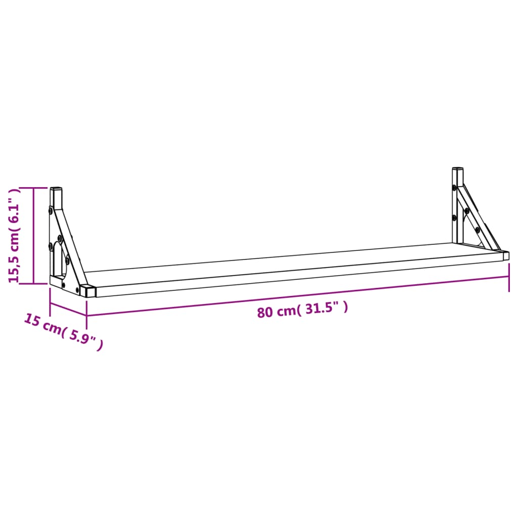 Vegghyller 2 stk røkt eik 80x15x15,5 cm konstruert tre