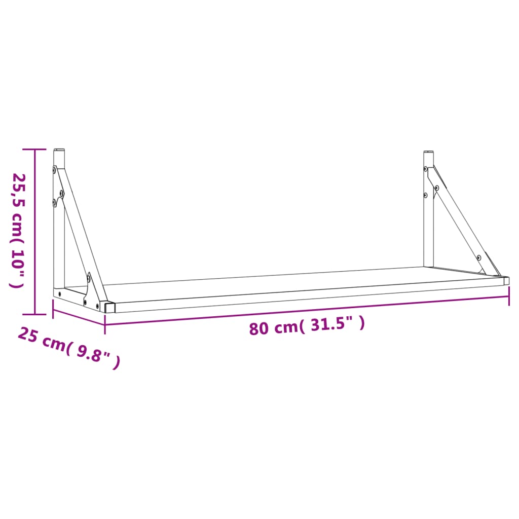 Vegghyller 2 stk Sonoma eik 80x25x25,5 cm konstruert tre