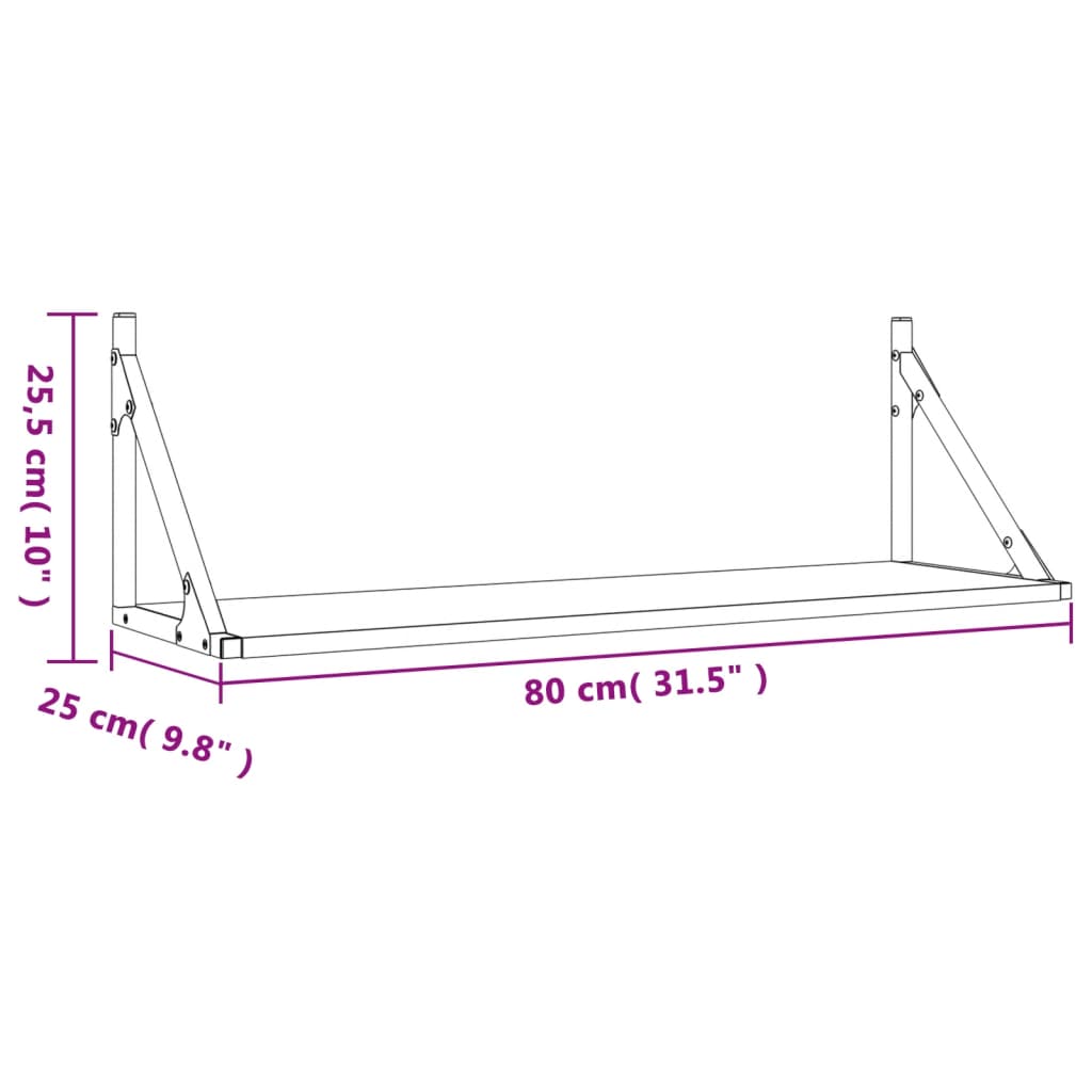 Vegghyller 2 stk brun eik 80x25x25,5 cm konstruert tre