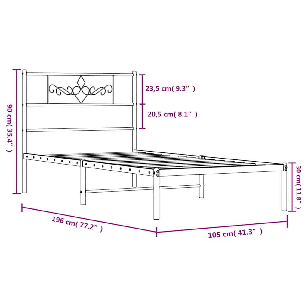 Sengeramme i metall med hodegavl svart 100x190 cm
