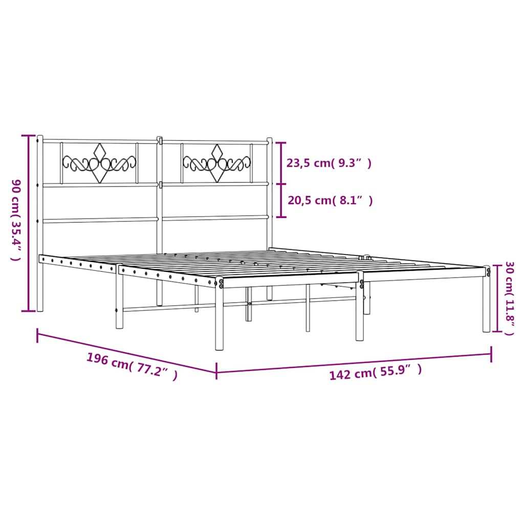 Sengeramme i metall med hodegavl svart 135x190 cm