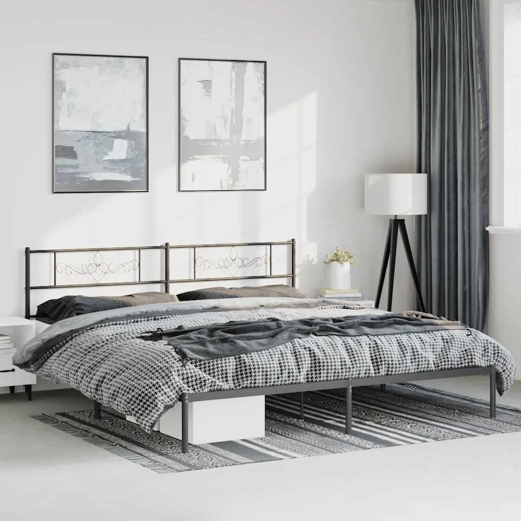 Sengeramme i metall med sengegavl svart 183x213 cm