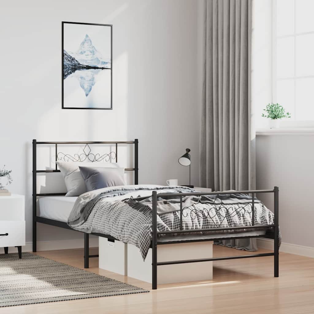 Sengeramme i metall med hode- og fotgavl svart 100x200 cm vidaXL
