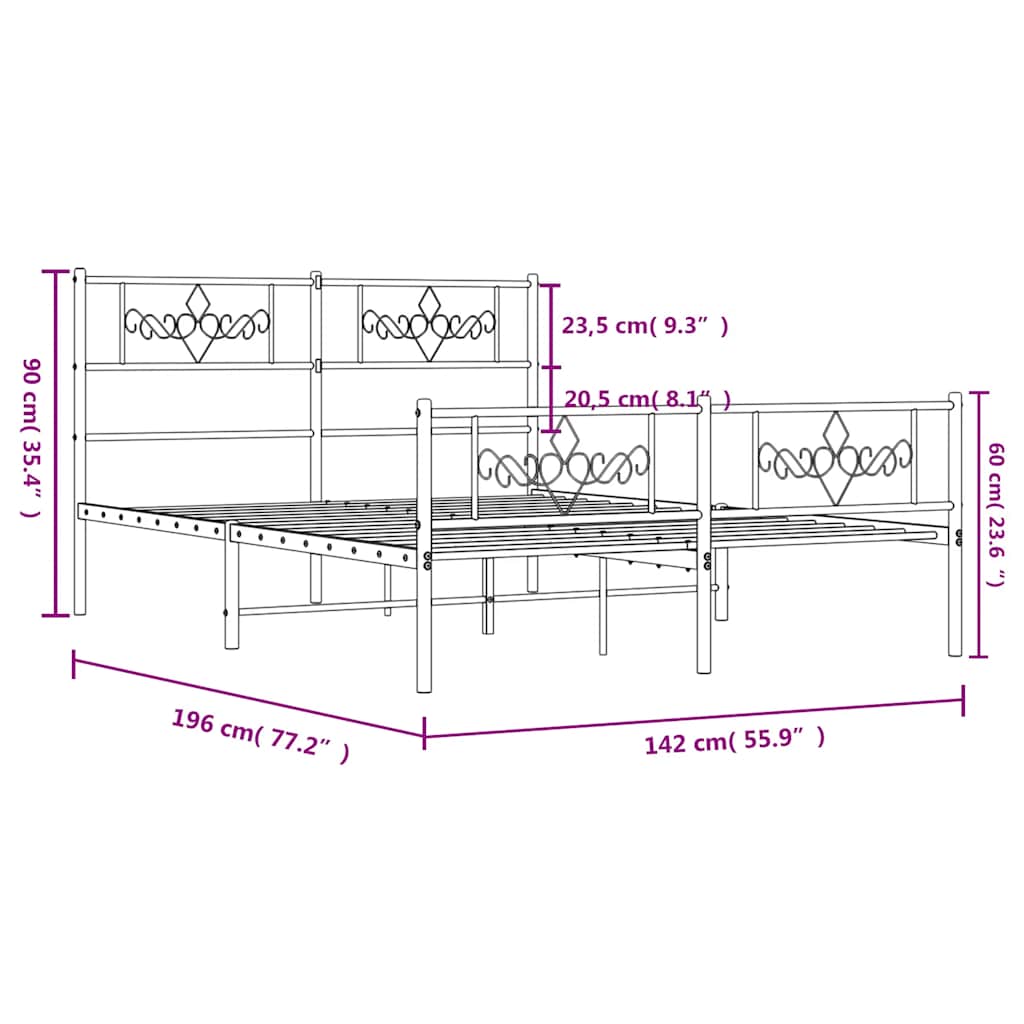 Sengeramme i metall med hode- og fotgavl svart 135x190 cm