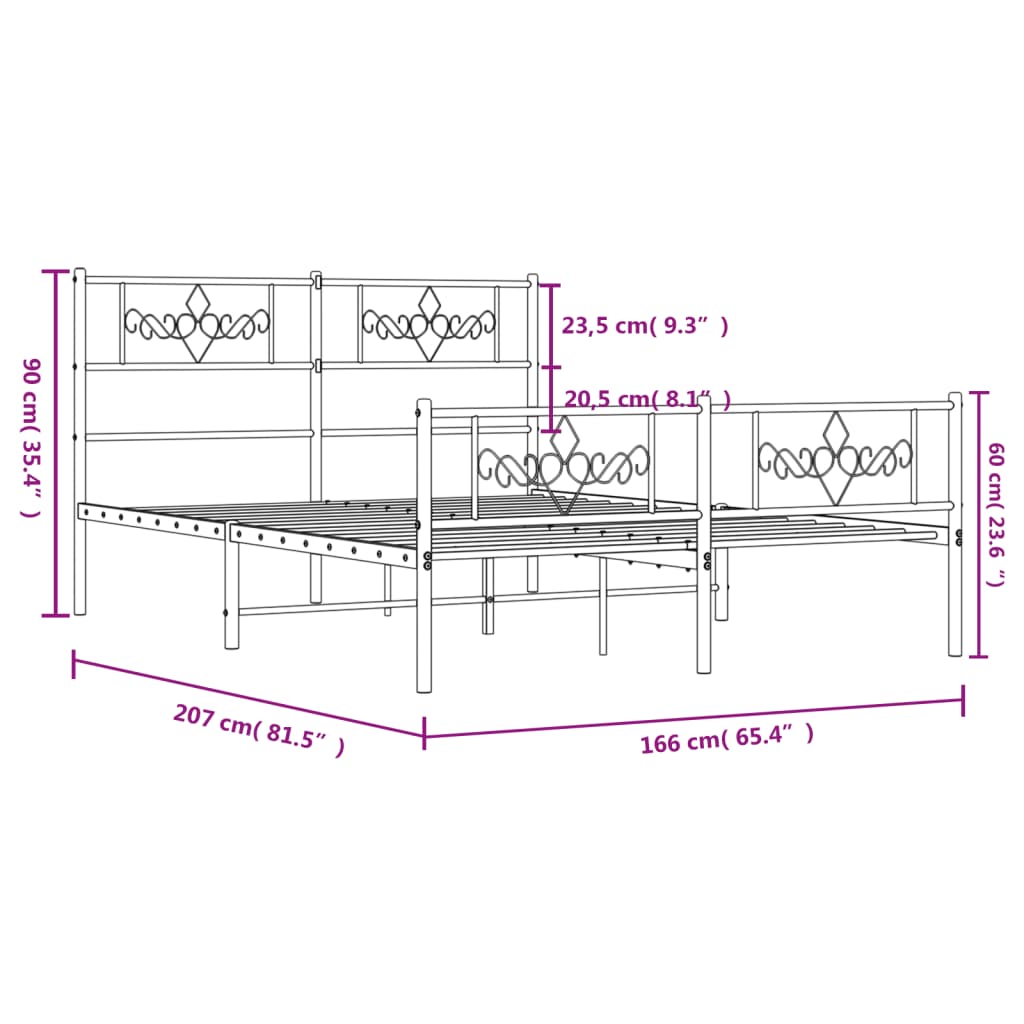 Sengeramme i metall uten madrass med fotgavl svart 160x200 cm vidaXL