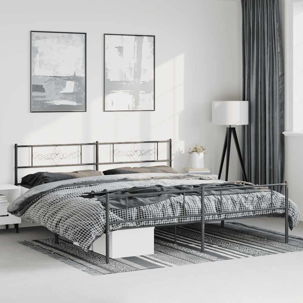 Sengeramme i metall med hode- og fotgavl svart 183x213 cm