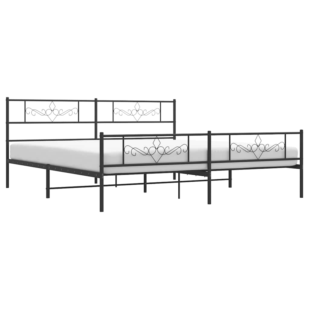 Sengeramme i metall med hode- og fotgavl svart 193x203 cm