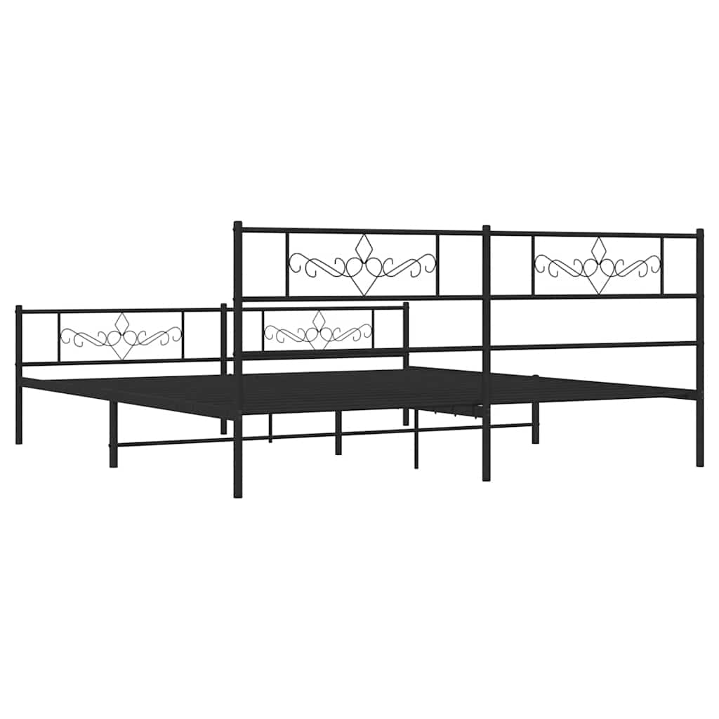 Sengeramme i metall med hode- og fotgavl svart 193x203 cm