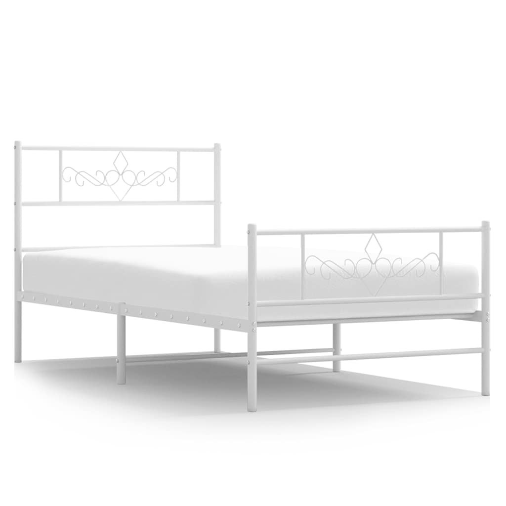 Sengeramme i metall med hode- og fotgavl hvit 100x200 cm