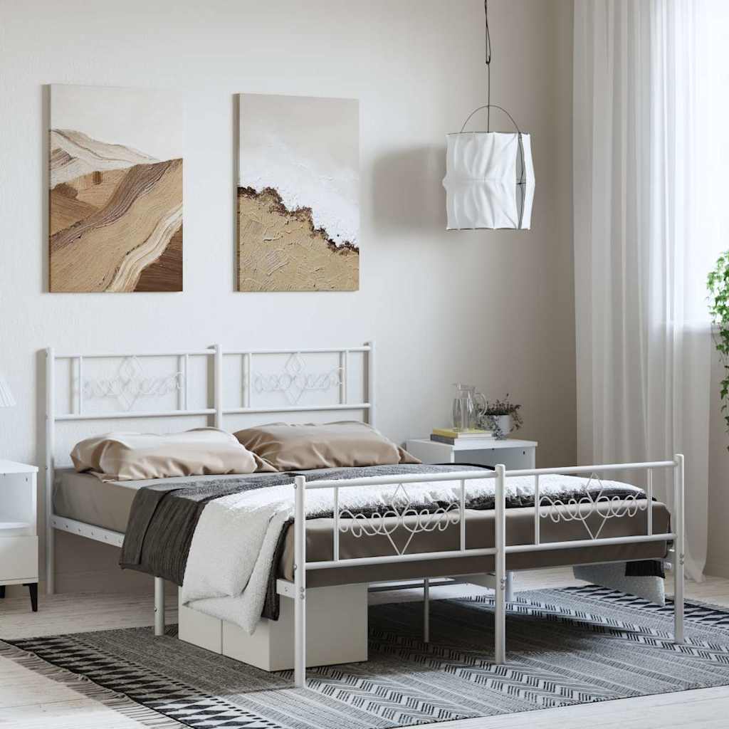 Sengeramme i metall med hode- og fotgavl hvit 150x200 cm