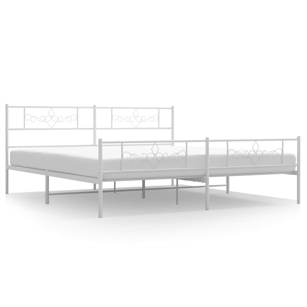 Sengeramme i metall med hode- og fotgavl hvit 193x203 cm