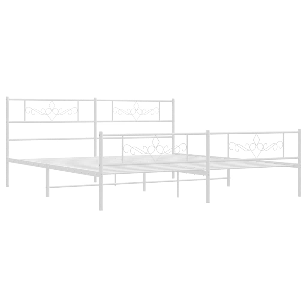 Sengeramme i metall med hode- og fotgavl hvit 193x203 cm