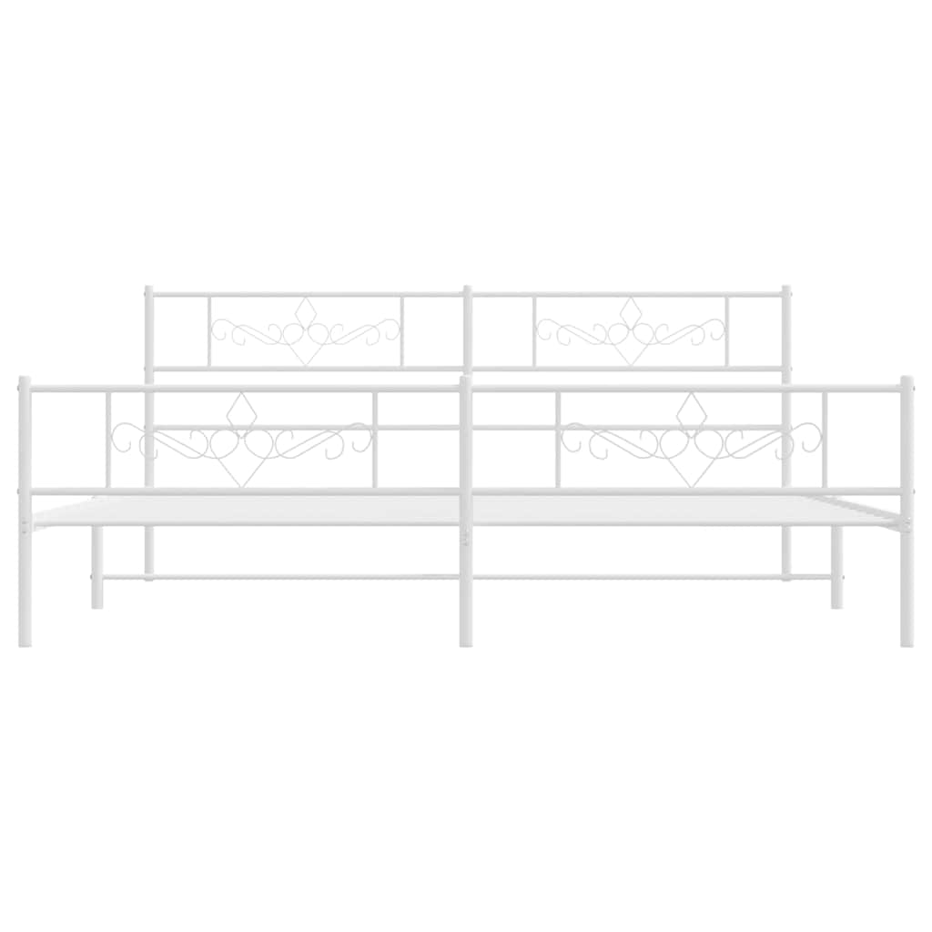 Sengeramme i metall med hode- og fotgavl hvit 193x203 cm