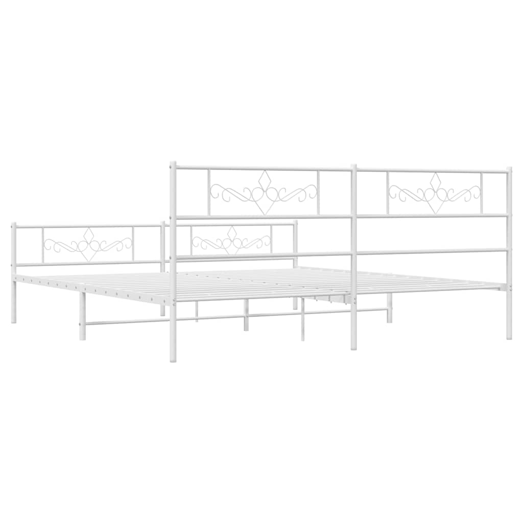 Sengeramme i metall med hode- og fotgavl hvit 193x203 cm