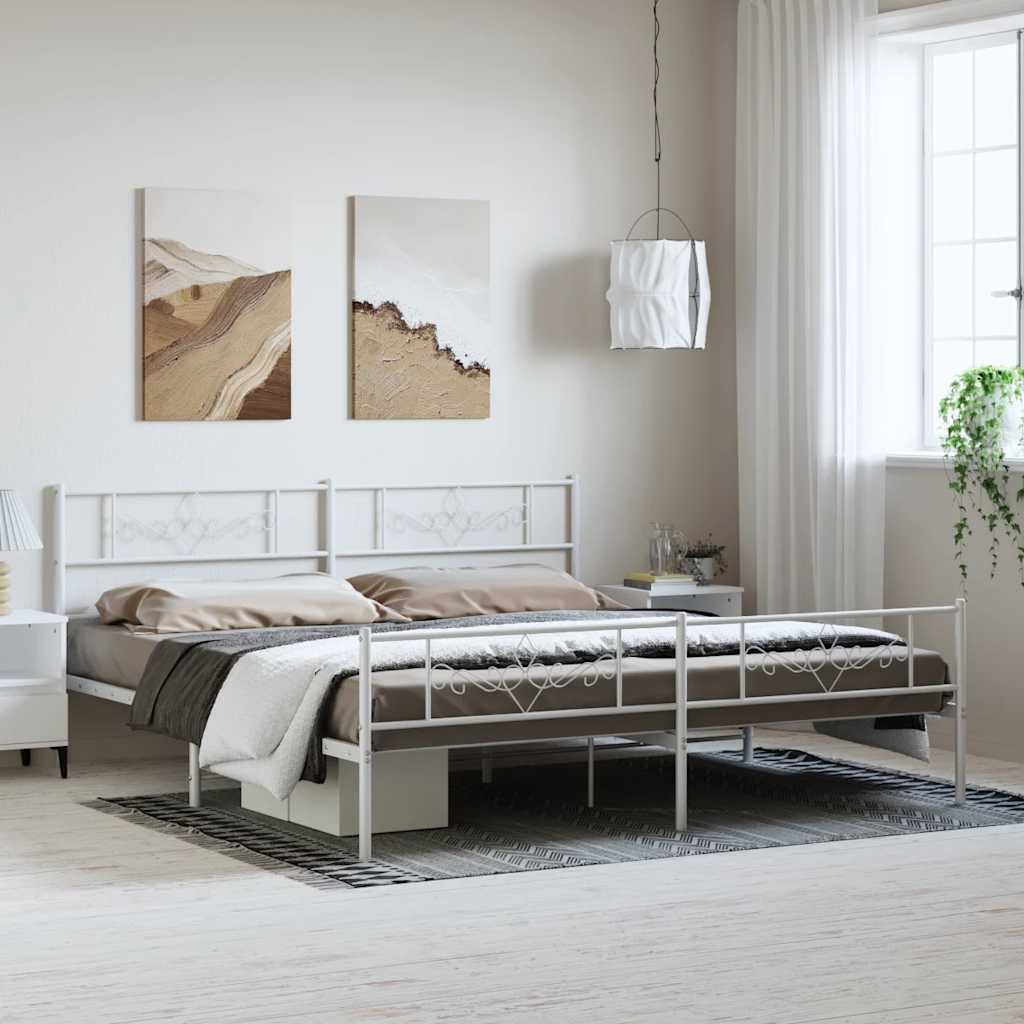 Sengeramme i metall med hode- og fotgavl hvit 193x203 cm