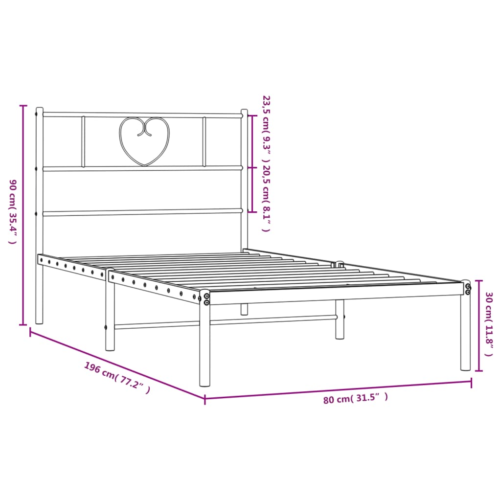 Sengeramme i metall med hodegavl svart 75x190 cm vidaXL