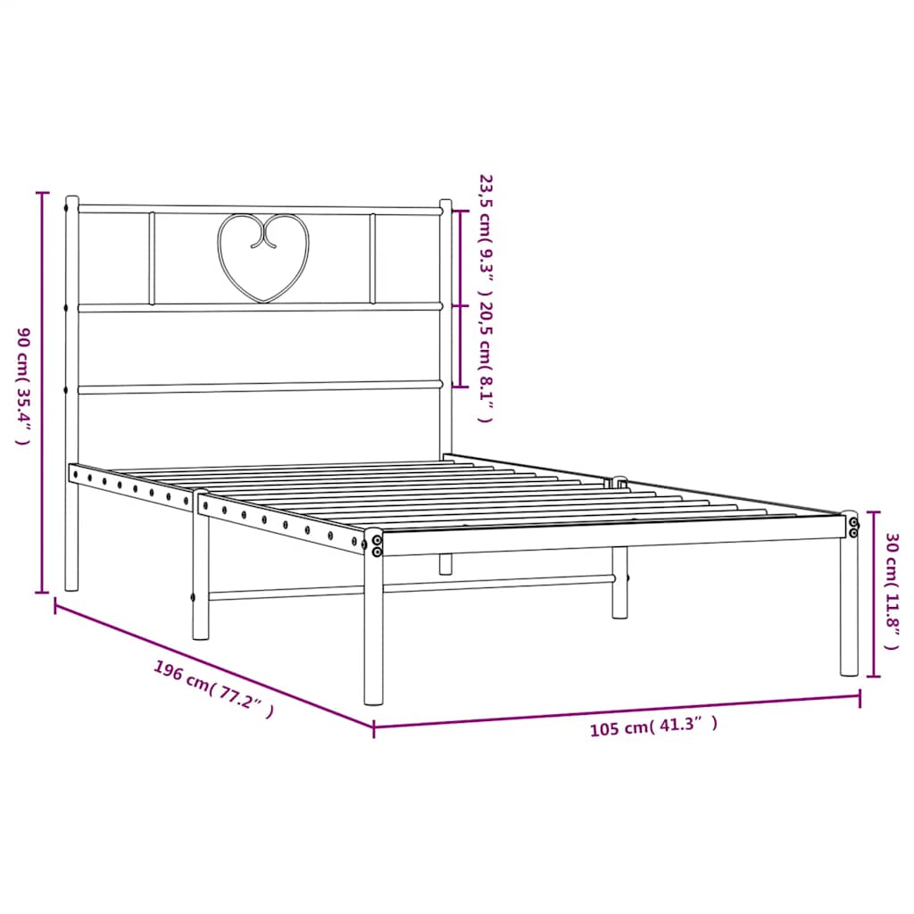 Sengeramme i metall med hodegavl svart 100x190 cm