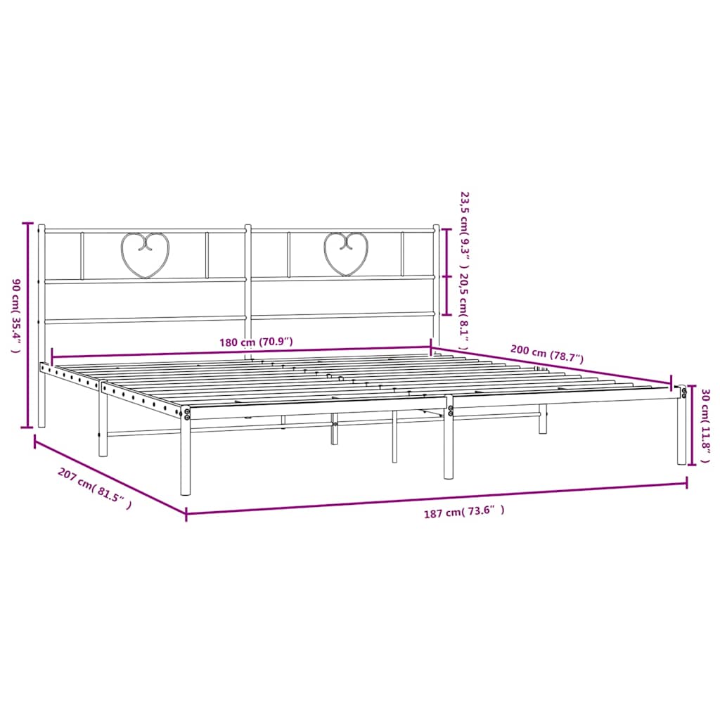 Sengeramme i metall med sengegavl svart 180x200 cm vidaXL