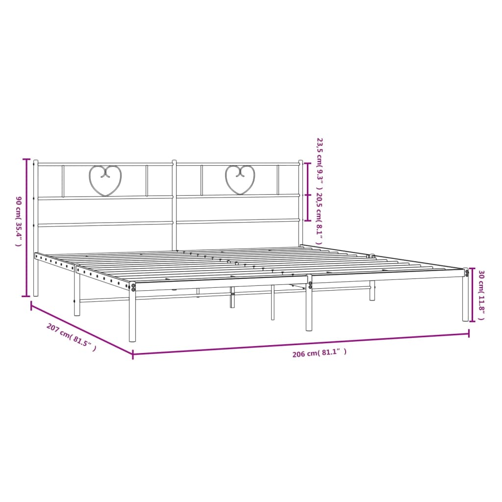 Sengeramme i metall med sengegavl svart 200x200 cm vidaXL