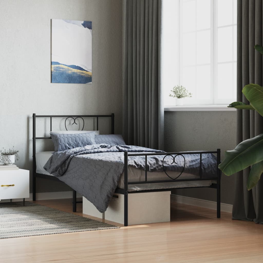 Sengeramme i metall med hode- og fotgavl svart 80x200 cm