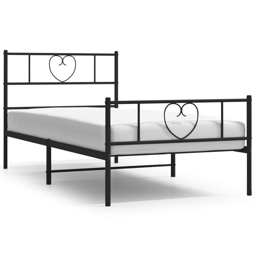 Sengeramme i metall med hode- og fotgavl svart 90x200 cm