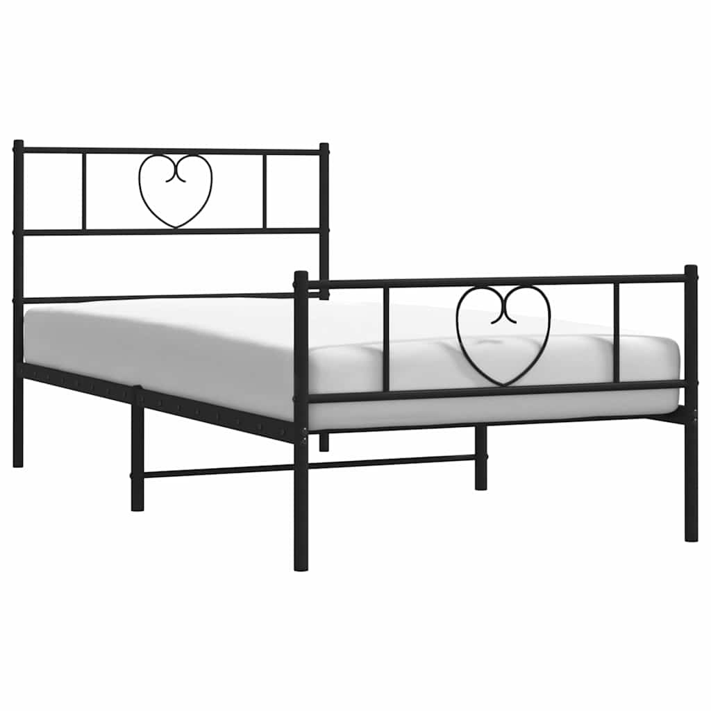 Sengeramme i metall med hode- og fotgavl svart 100x190 cm