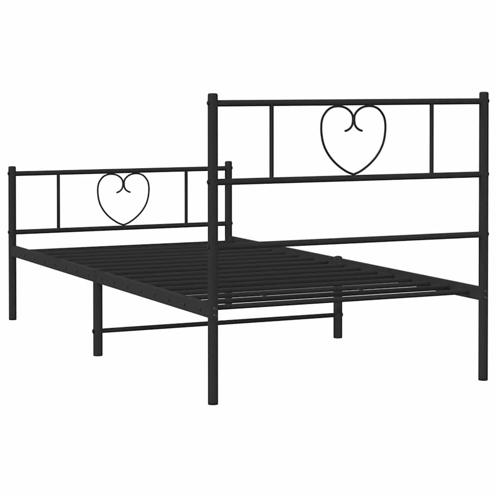 Sengeramme i metall med hode- og fotgavl svart 100x190 cm
