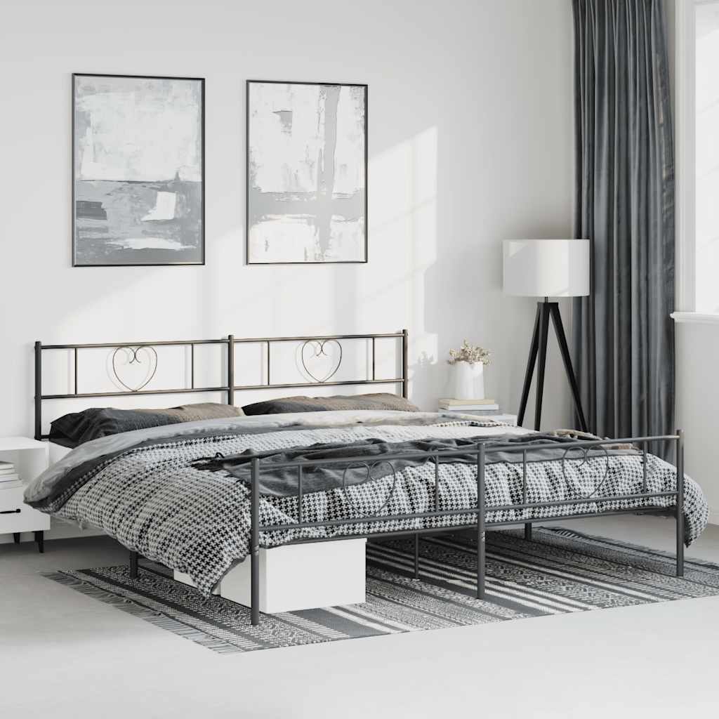 Sengeramme i metall med hode- og fotgavl svart 183x213 cm