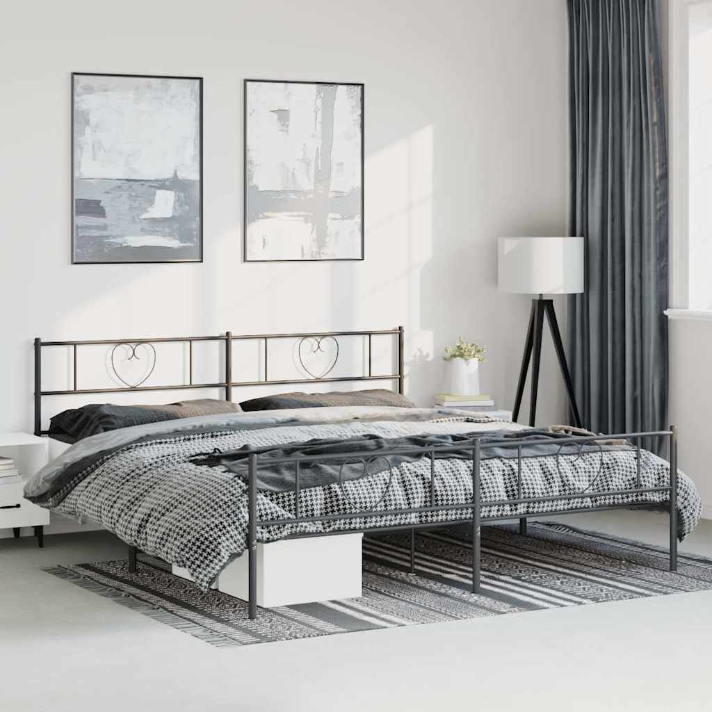 Sengeramme i metall med hode- og fotgavl svart 193x203 cm