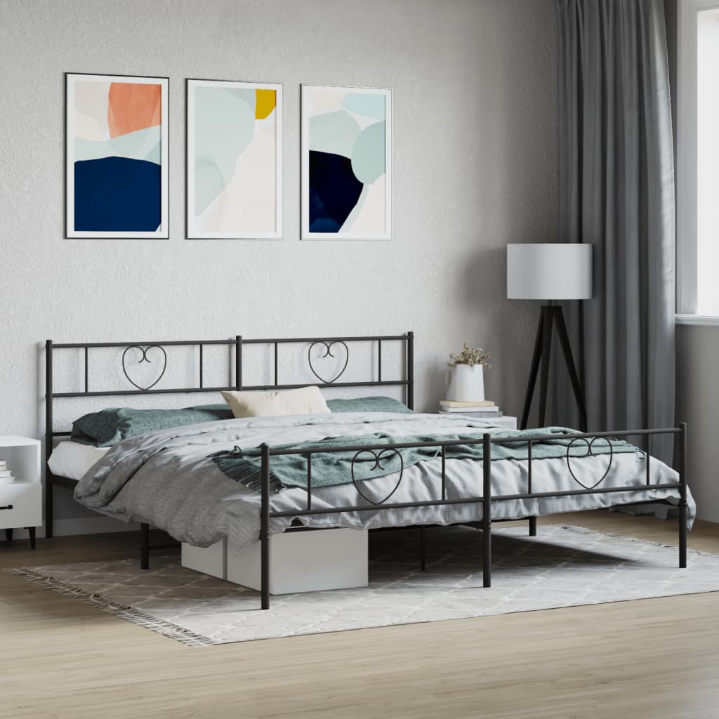 Sengeramme i metall med hode- og fotgavl svart 200x200 cm vidaXL