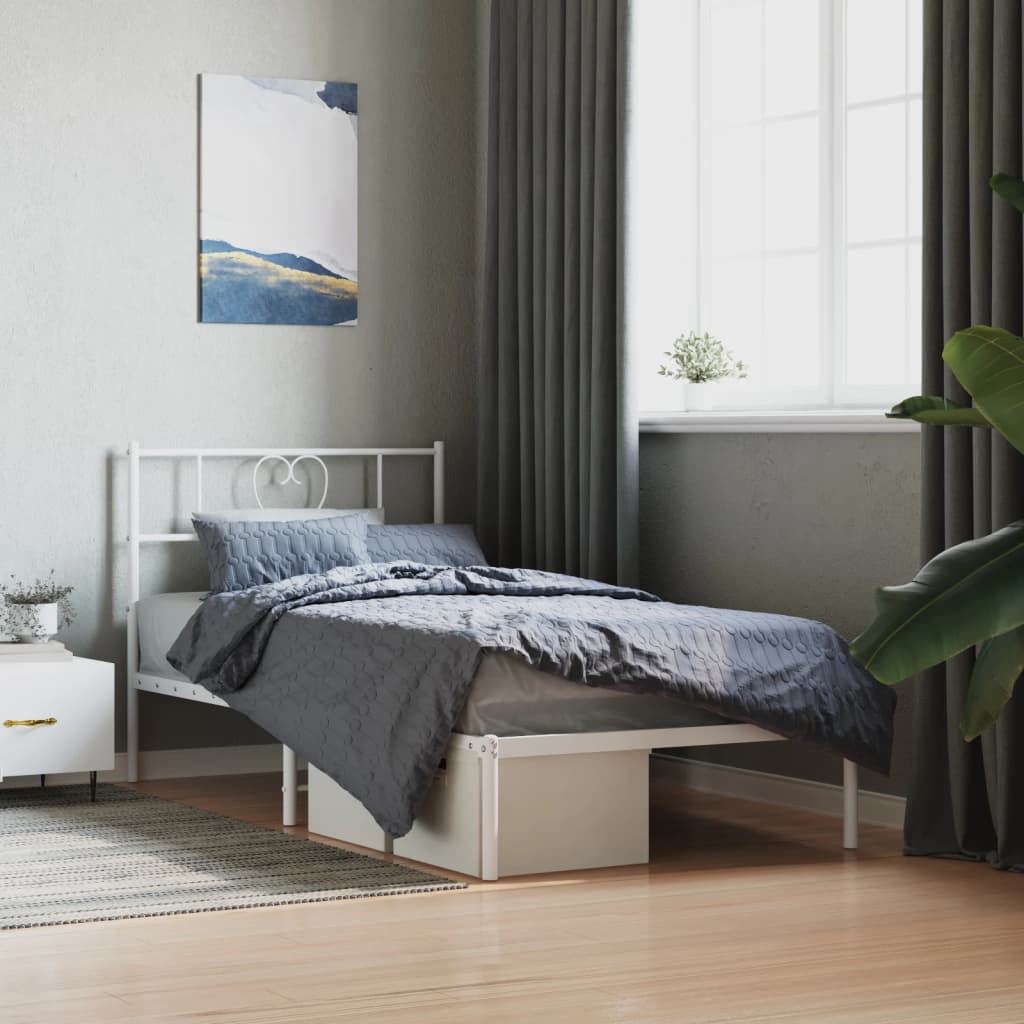 Sengeramme i metall med hodegavl hvit 107x203 cm