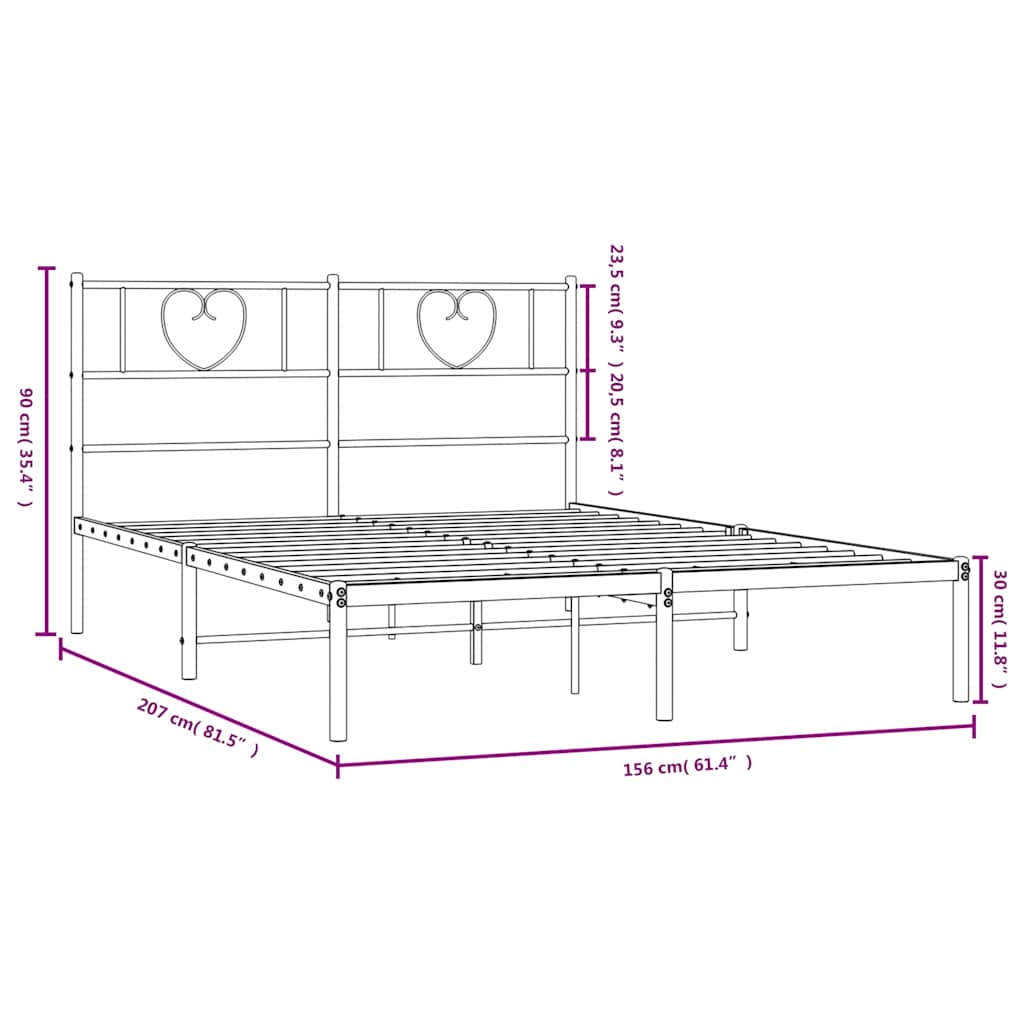 Sengeramme i metall med sengegavl hvit 150x200 cm vidaXL