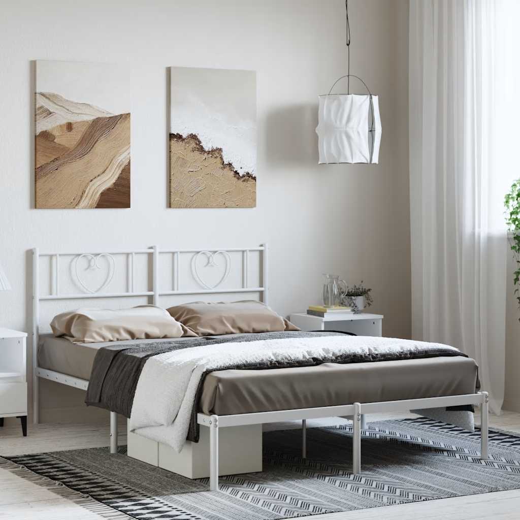 Sengeramme i metall med sengegavl hvit 150x200 cm vidaXL