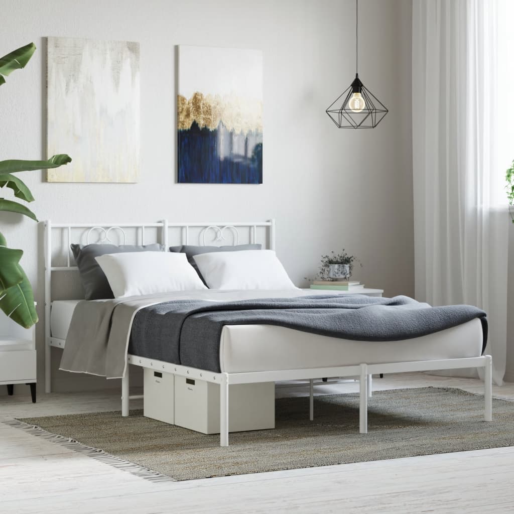 Sengeramme i metall med sengegavl hvit 160x200 cm vidaXL