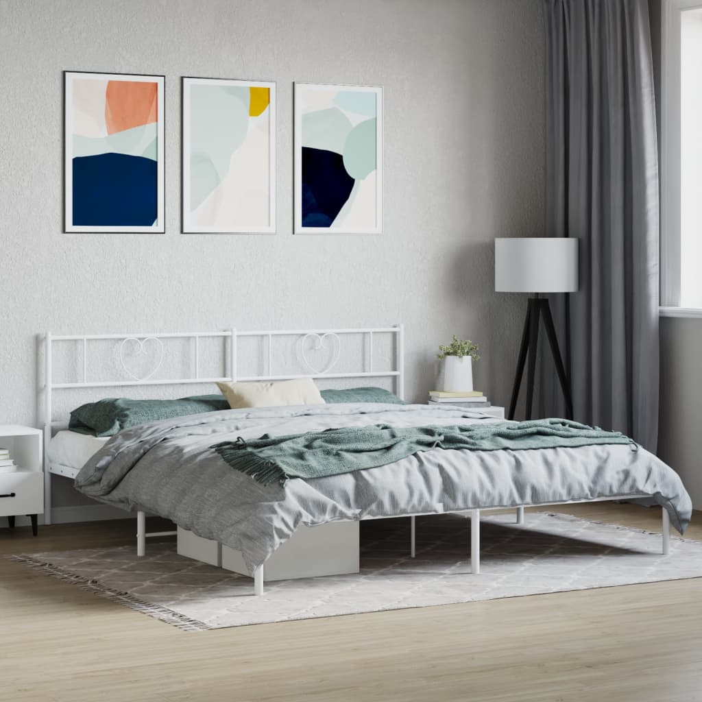 Sengeramme i metall med sengegavl hvit 200x200 cm vidaXL