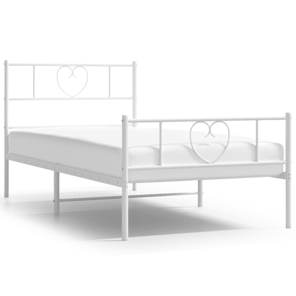 Sengeramme i metall med hode- og fotgavl hvit 90x200 cm