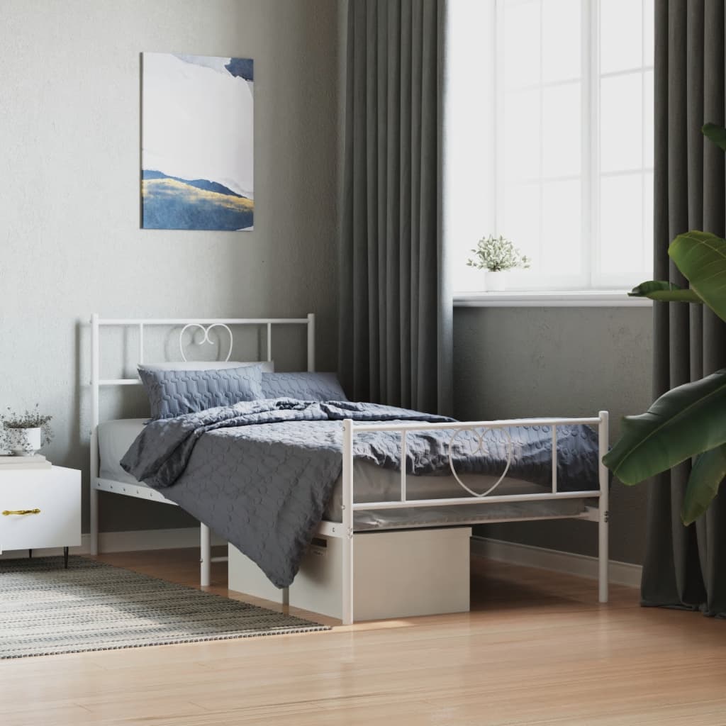Sengeramme i metall med hode- og fotgavl hvit 107x203 cm vidaXL