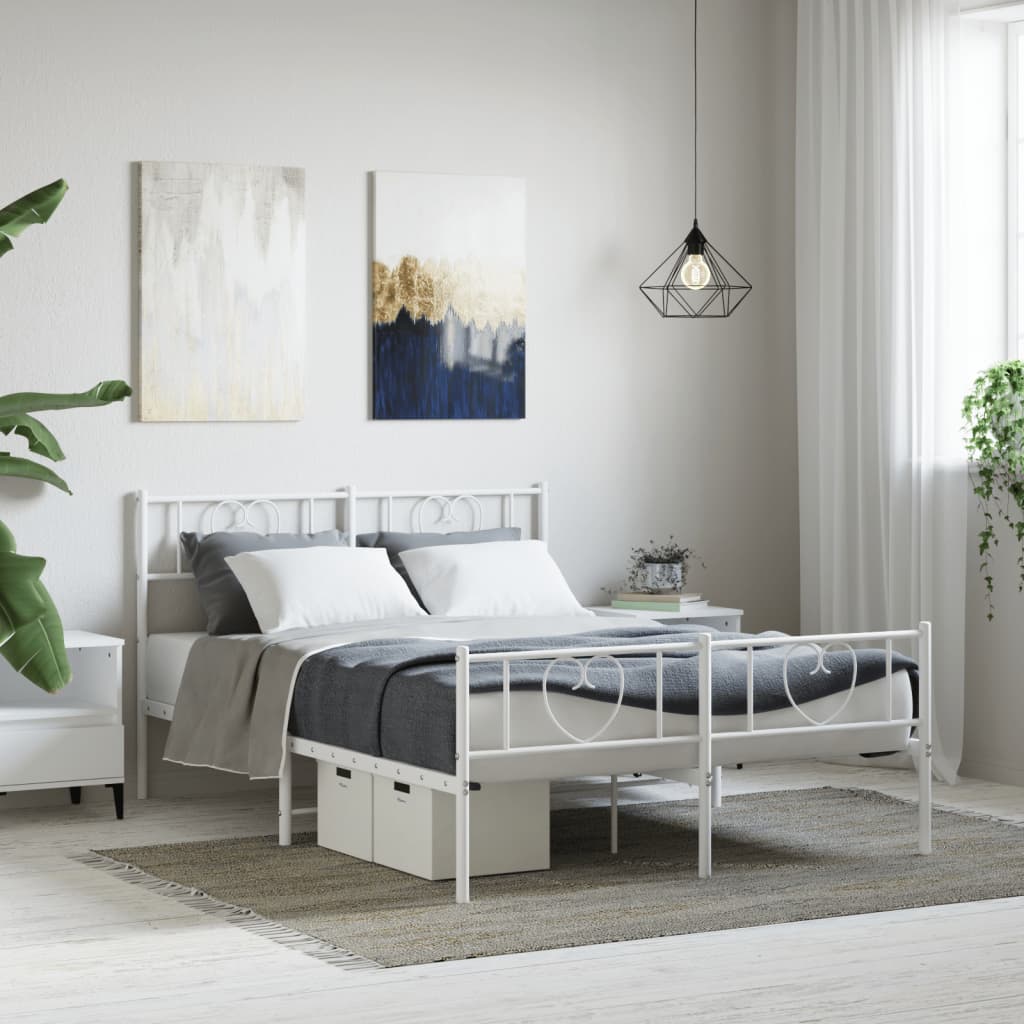 Sengeramme i metall med hode- og fotgavl hvit 120x200 cm vidaXL