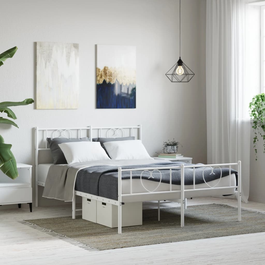 Sengeramme i metall med hode- og fotgavl hvit 140x190 cm vidaXL