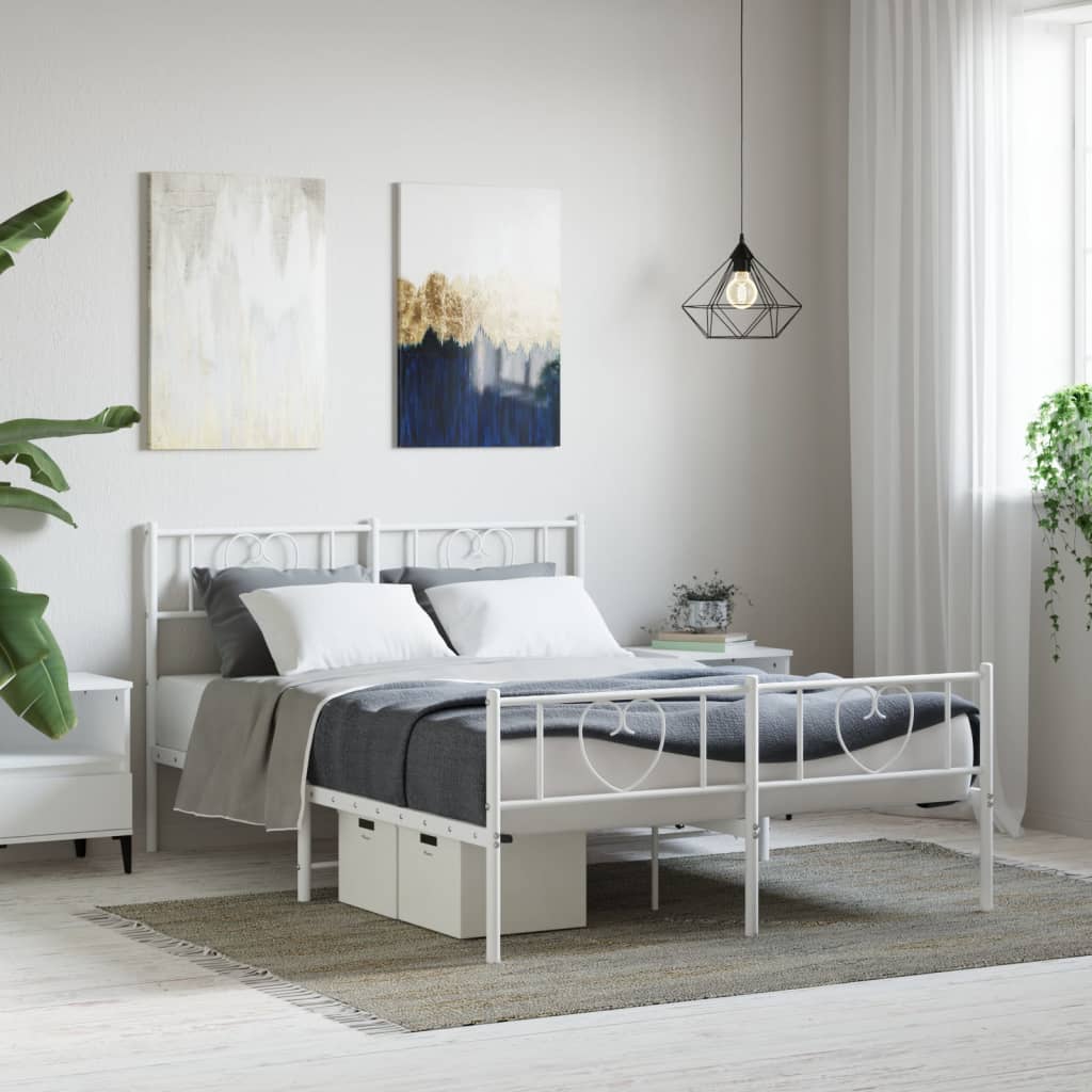 Sengeramme i metall med hode- og fotgavl hvit 140x200 cm vidaXL