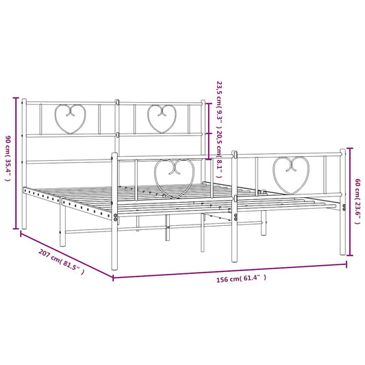 Sengeramme i metall med hode- og fotgavl hvit 150x200 cm