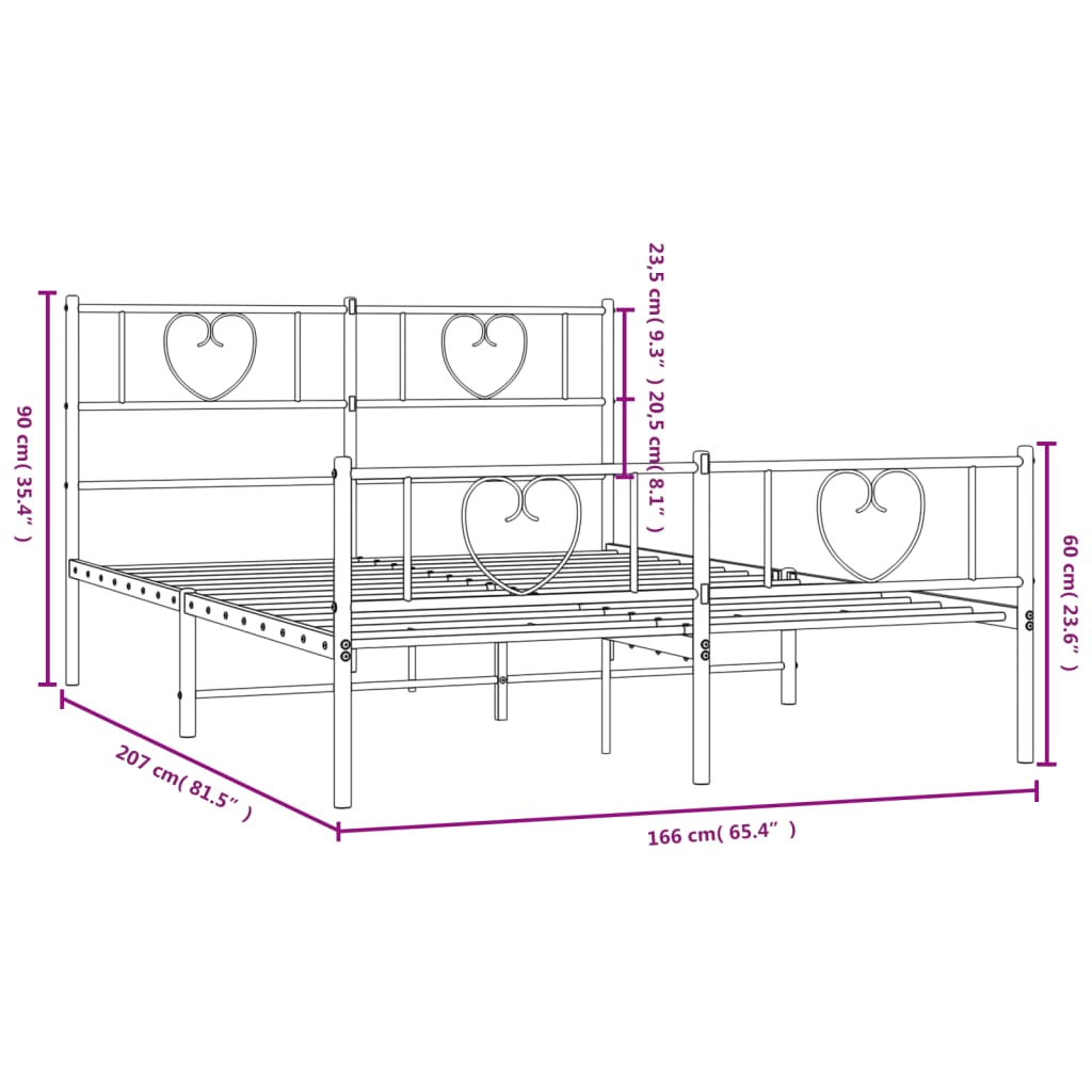Sengeramme i metall med hode- og fotgavl hvit 160x200 cm vidaXL