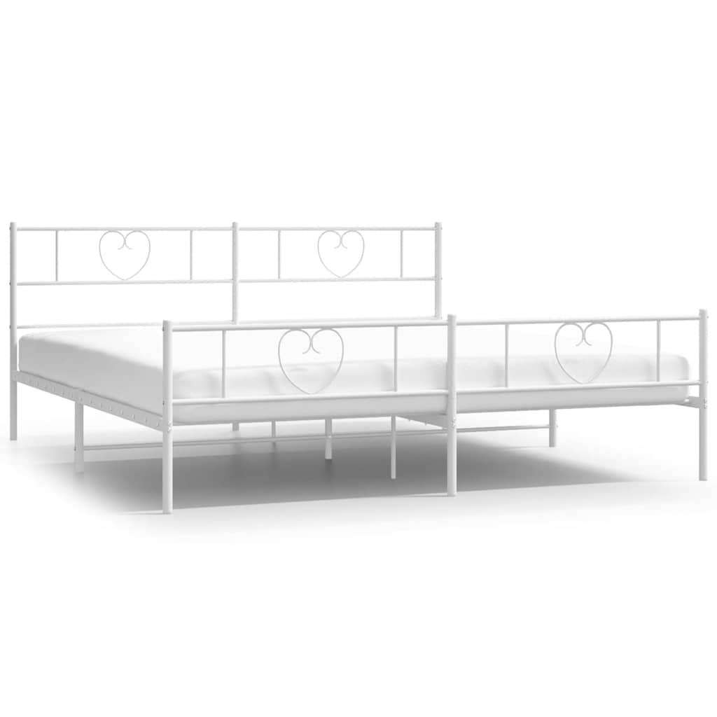 Sengeramme i metall med hode- og fotgavl hvit 193x203 cm