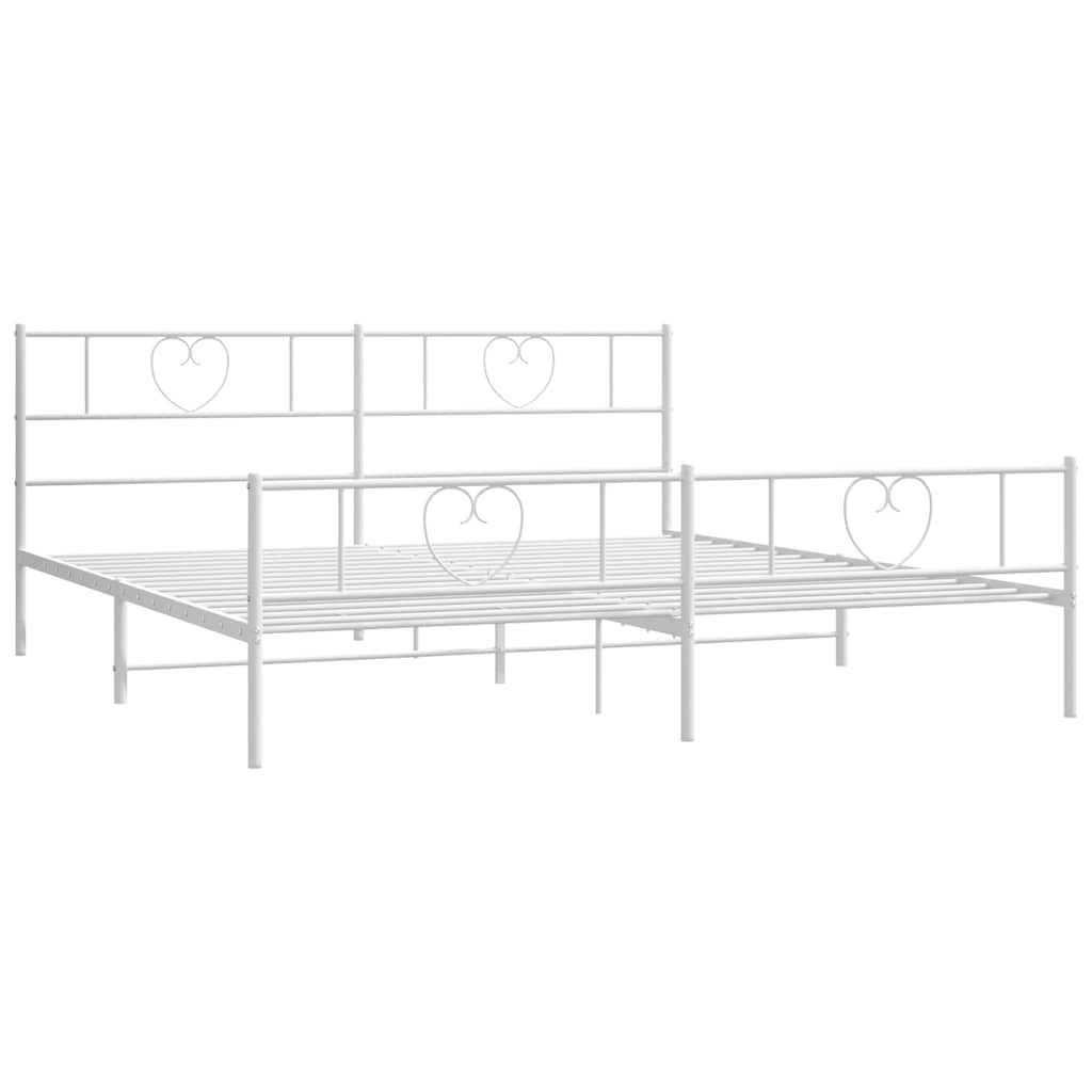 Sengeramme i metall med hode- og fotgavl hvit 193x203 cm